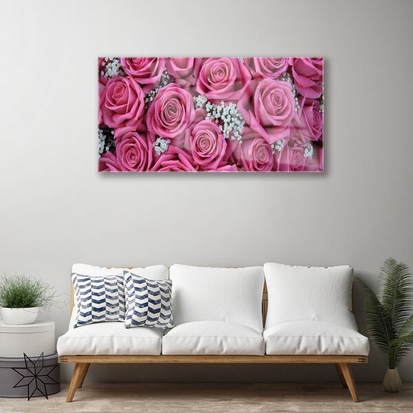 Tablou pe sticla Trandafiri roz Floral