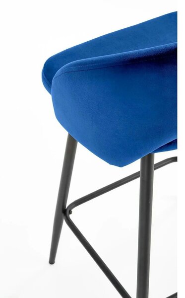 Scaun bar H96, albastru inchis/negru, stofa/otel, 48x49x89 cm