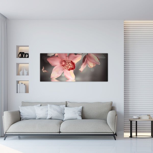 Tablou - Flori și fluture (120x50 cm)