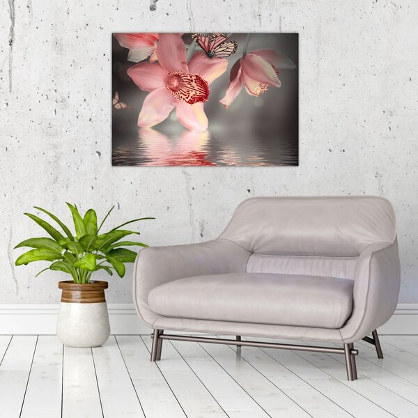 Tablou - Flori și fluture (70x50 cm)