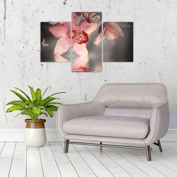 Tablou - Flori și fluture (90x60 cm)