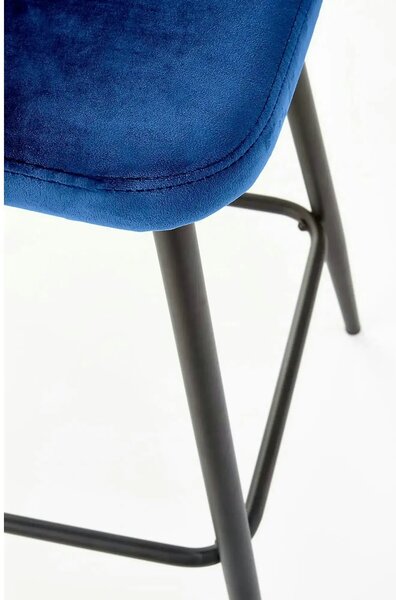Scaun bar H96, albastru inchis/negru, stofa/otel, 48x49x89 cm