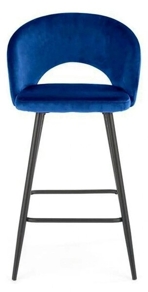 Scaun bar H96, albastru inchis/negru, stofa/otel, 48x49x89 cm