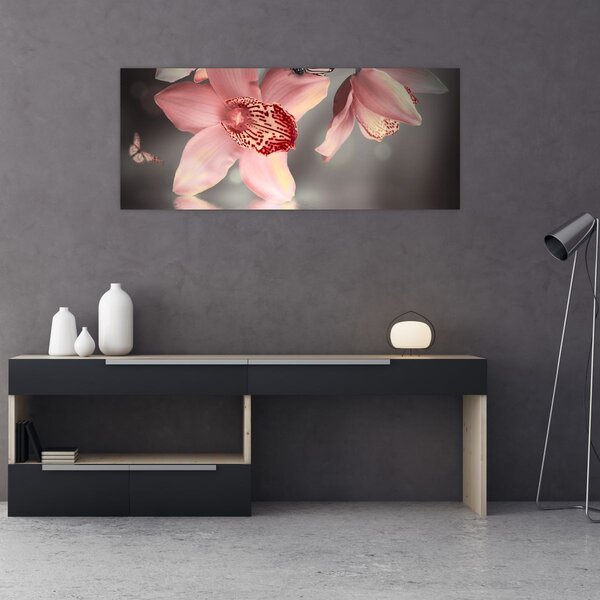 Tablou - Flori și fluture (120x50 cm)