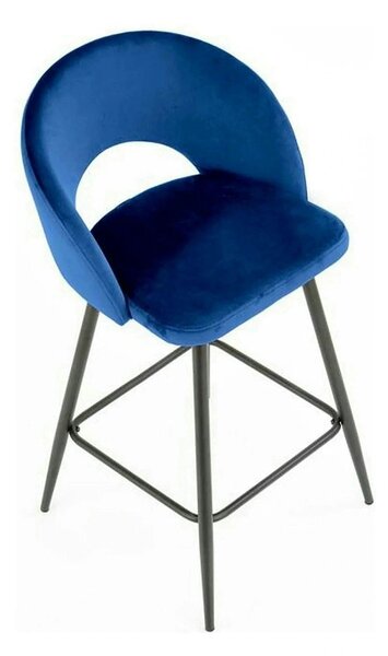 Scaun bar H96, albastru inchis/negru, stofa/otel, 48x49x89 cm