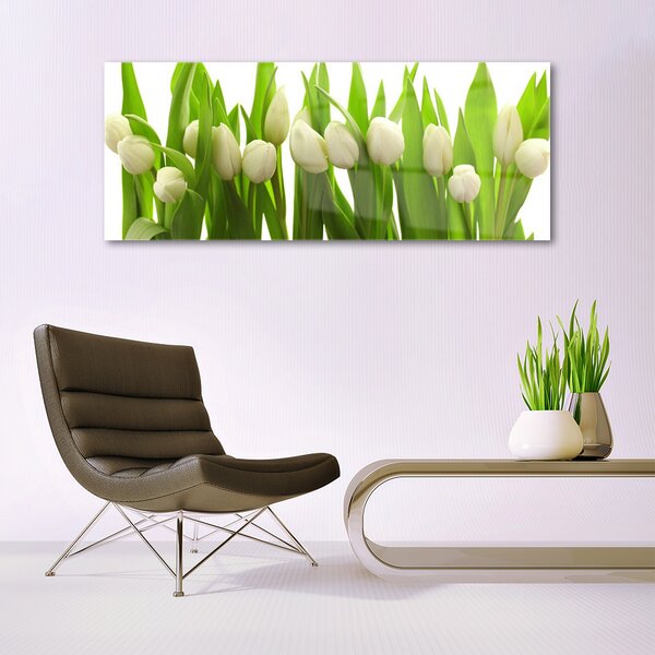 Tablou pe sticla Lalele Floral Alb Verde