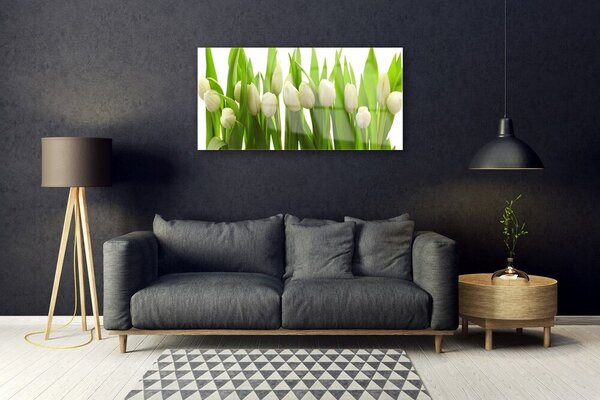 Tablou pe sticla Lalele Floral Alb Verde