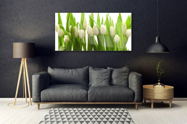 Tablou pe sticla Lalele Floral Alb Verde