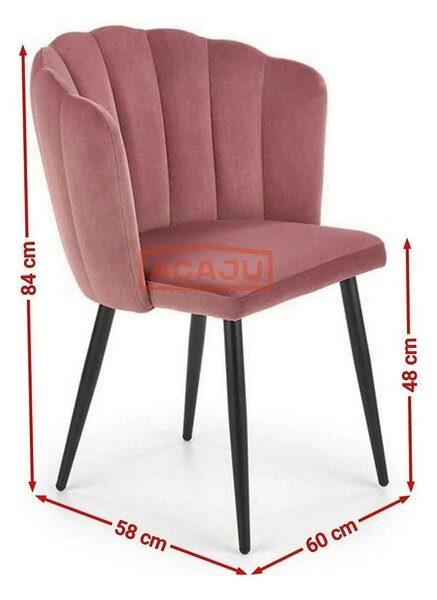 Scaun tapitat K386, roz/negru, stofa catifelat/metal, 60x58x84 cm