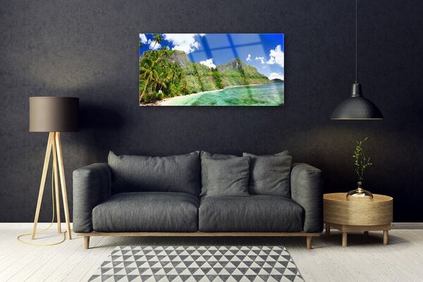 Tablou pe sticla Muntii Beach Peisaj Brun Verde