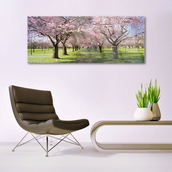Tablou pe sticla Poteca Copaci Natura Brun Verde Roz