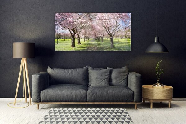 Tablou pe sticla Poteca Copaci Natura Brun Verde Roz