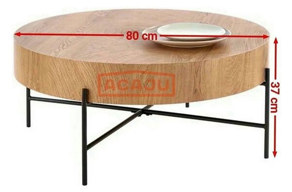 Masuta cafea BROOKLYN, stejar natural/negru, 80x80x37 cm