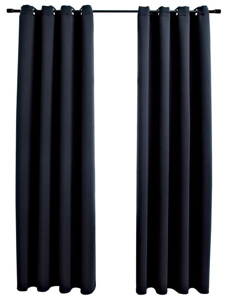Draperii opace cu inele metalice, 2 buc., negru, 140 x 225 cm