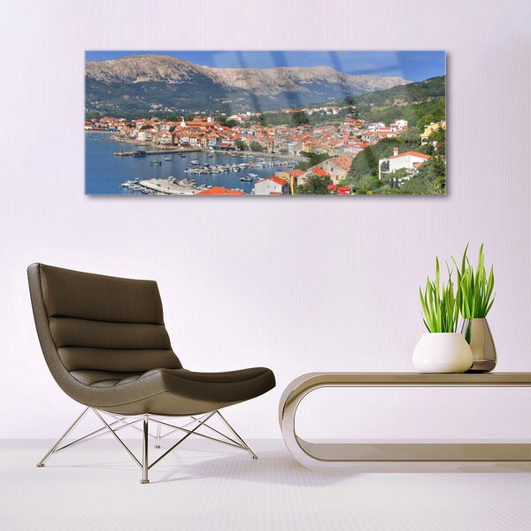Tablou pe sticla Mountain City Sea Peisaj Multi