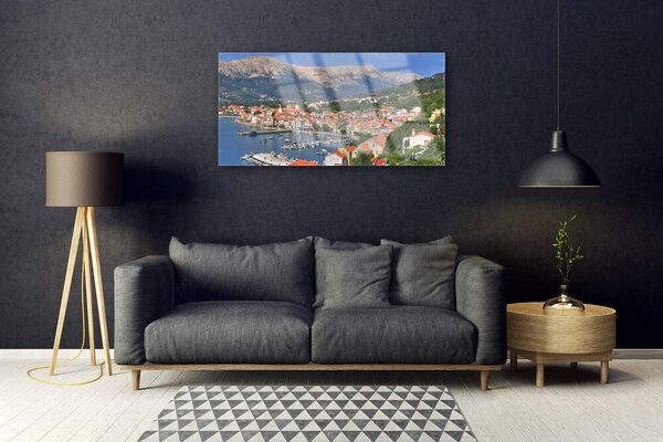 Tablou pe sticla Mountain City Sea Peisaj Multi