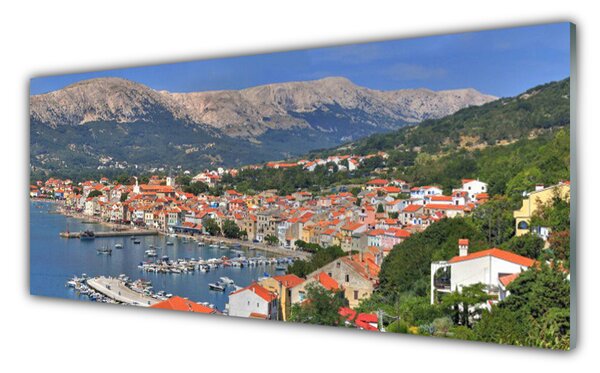 Tablou pe sticla Mountain City Sea Peisaj Multi