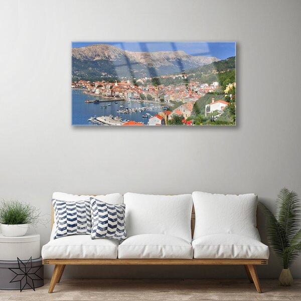 Tablou pe sticla Mountain City Sea Peisaj Multi