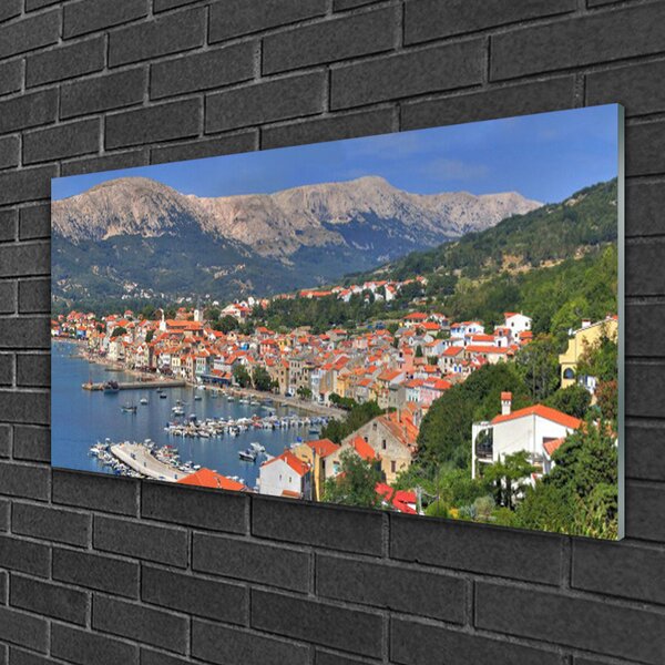 Tablou pe sticla Mountain City Sea Peisaj Multi