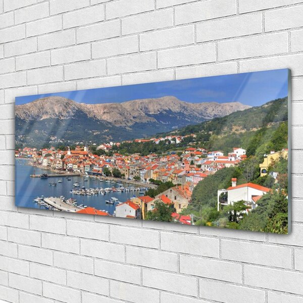 Tablou pe sticla Mountain City Sea Peisaj Multi