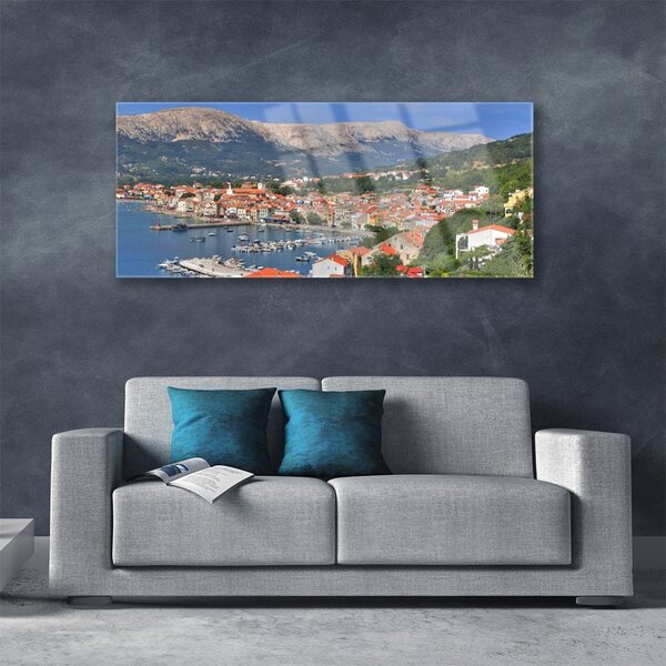 Tablou pe sticla Mountain City Sea Peisaj Multi