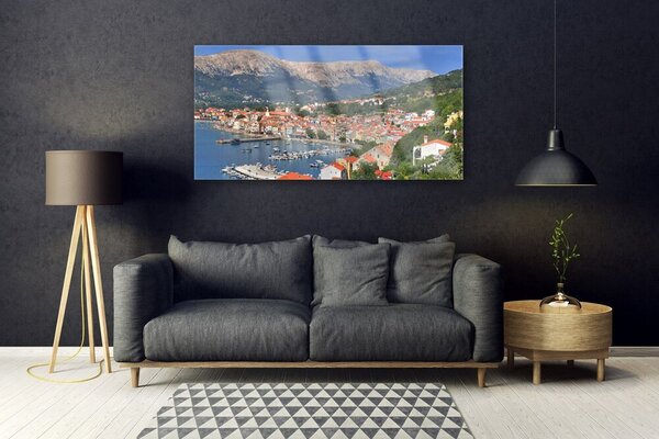 Tablou pe sticla Mountain City Sea Peisaj Multi
