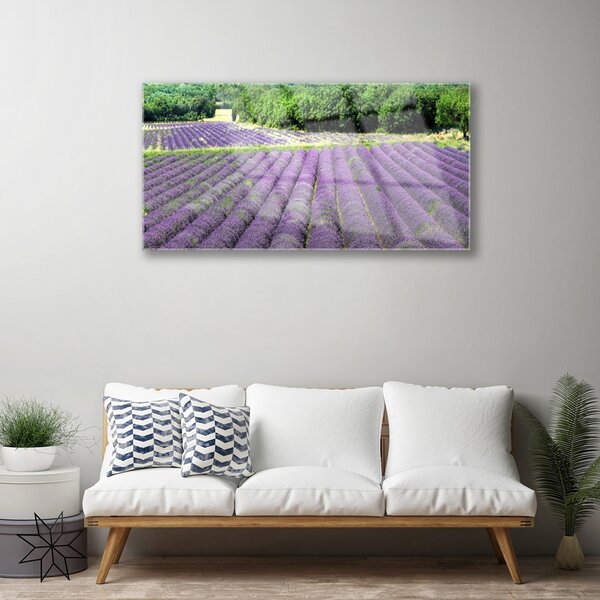 Tablou pe sticla Meadow Flori Natura Verde Violet