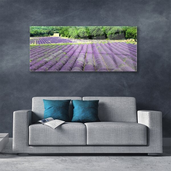 Tablou pe sticla Meadow Flori Natura Verde Violet