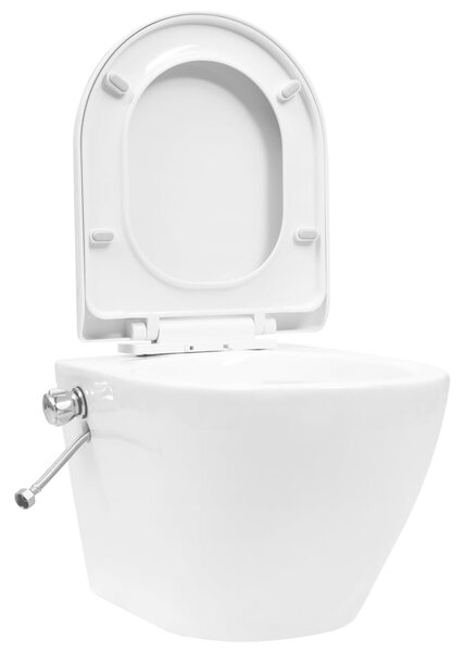 Vas WC suspendat fără ramă cu funcție de bideu, alb, ceramică