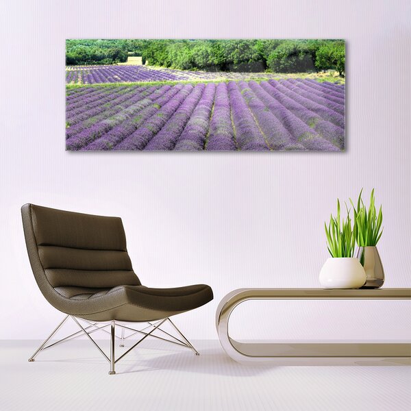 Tablou pe sticla Meadow Flori Natura Verde Violet