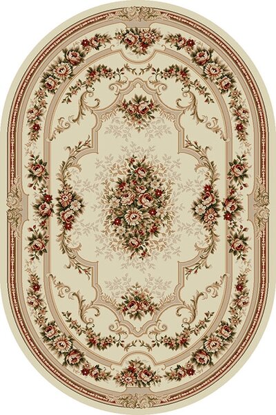 Covor Clasic Sufragerie, Model Lotos 574 100, Oval, Crem Oval, 60x110