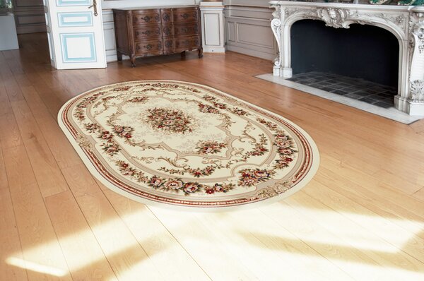 Covor Clasic Sufragerie, Model Lotos 574 100, Oval, Crem Oval, 60x110