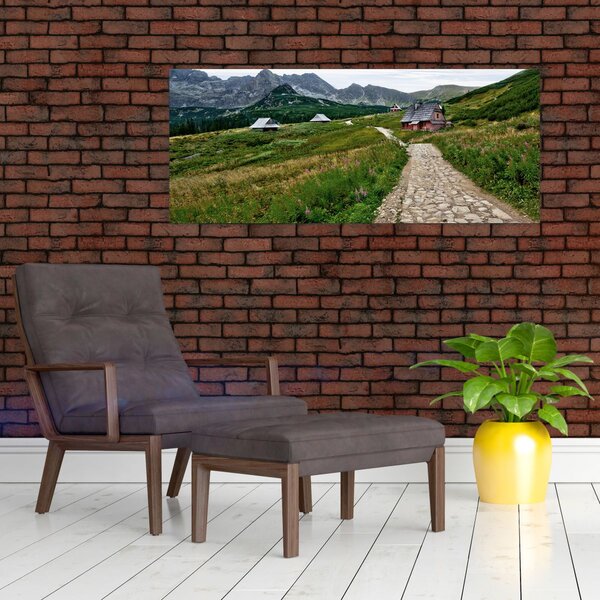 Tablou - Peisaj montan cu case (120x50 cm)