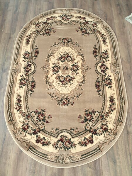 Covor Oval Lotos 575-110, Marime 60 x 110 cm, Bej, Inaltime Fir 8 mm, Antialergic, Polipropilena, Living, Dormitor, Sufragerie, Birou 60 x 110