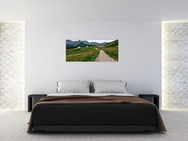 Tablou - Peisaj montan cu case (120x50 cm)