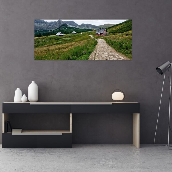 Tablou - Peisaj montan cu case (120x50 cm)