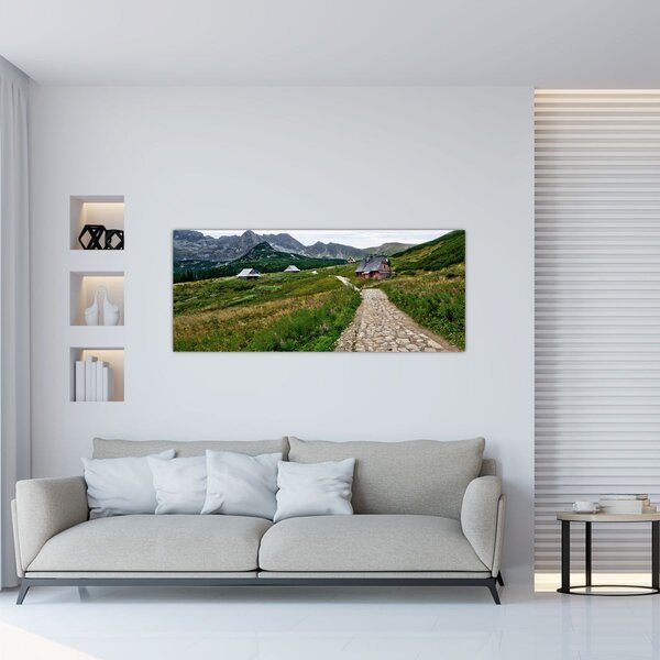 Tablou - Peisaj montan cu case (120x50 cm)