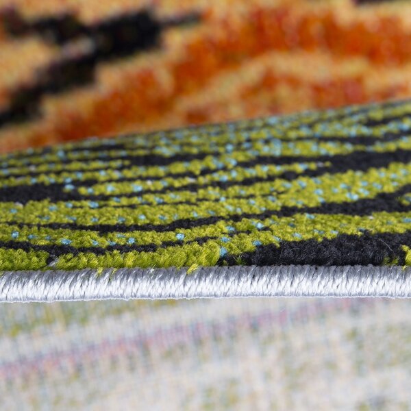 Model Ethnic 11330 130, Covor Dreptunghiular, Verde Portocaliu Multicolor, Dreptunghi, 67x130