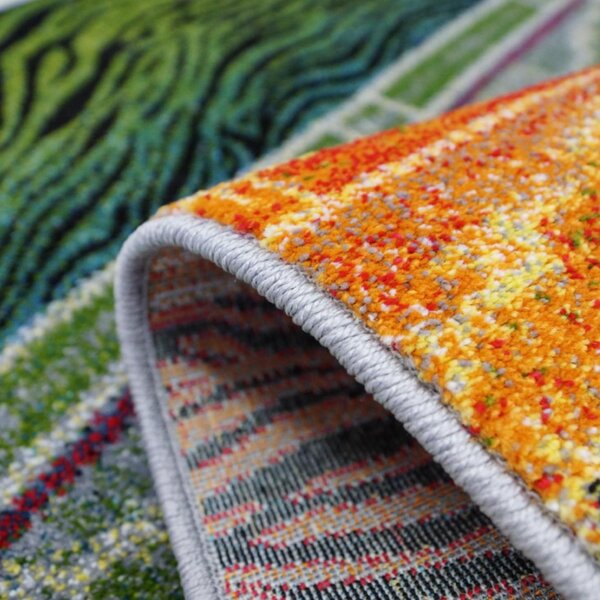 Covor Sufragerie Dormitor, Model Ethnic 11330 130, Verde Portocaliu Multicolor, Dreptunghi, 120x170