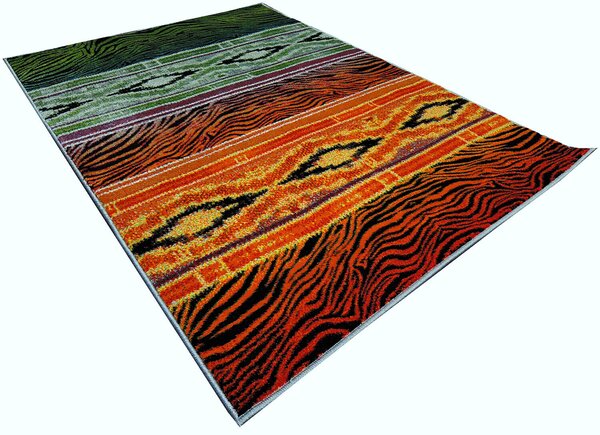 Covor Sufragerie Dormitor, Model Ethnic 11330 130, Verde Portocaliu Multicolor, Dreptunghi, 120x170
