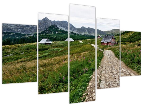 Tablou - Peisaj montan cu case (150x105 cm)