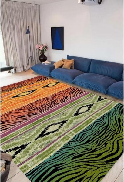 Covor Ethnic 11330-130, Marime 67 x 130 cm, Portocaliu, Verde, Inaltime Fir 10 mm, Antialergic, Polipropilena, Living, Dormitor, Sufragerie, Birou 67