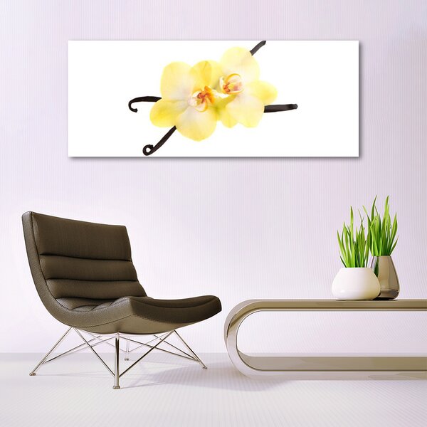 Tablou pe sticla Flori Floral Alb Galben Maro