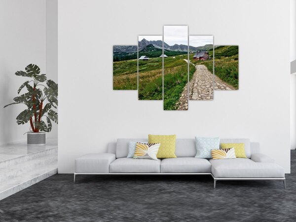 Tablou - Peisaj montan cu case (150x105 cm)