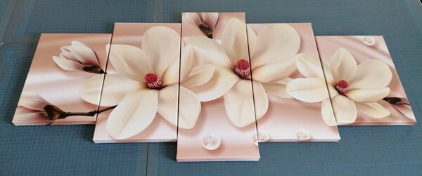 Tablou 5-piese magnolie de lux cu perle