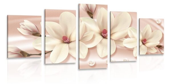 Tablou 5-piese magnolie de lux cu perle