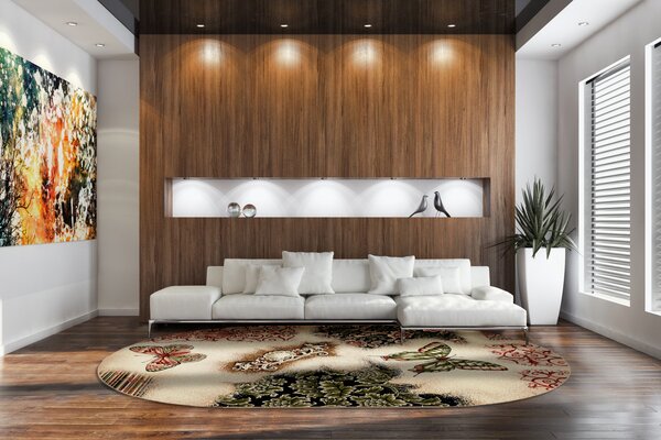 Covor Oval Fluturi 1607-110, Marime 80 x 150 cm, Bej, Maro, Inaltime Fir 8 mm, Antialergic, Polipropilena, Living, Dormitor, Sufragerie, Birou 80 x