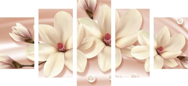 Tablou 5-piese magnolie de lux cu perle