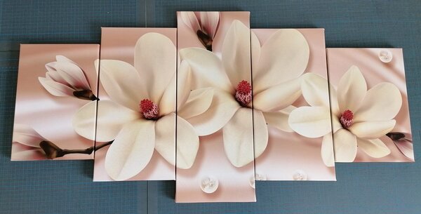 Tablou 5-piese magnolie de lux cu perle