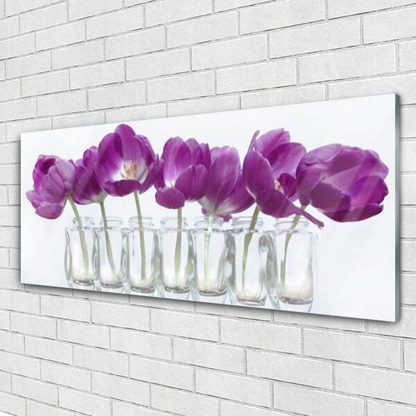 Tablou pe sticla Flori roz Floral